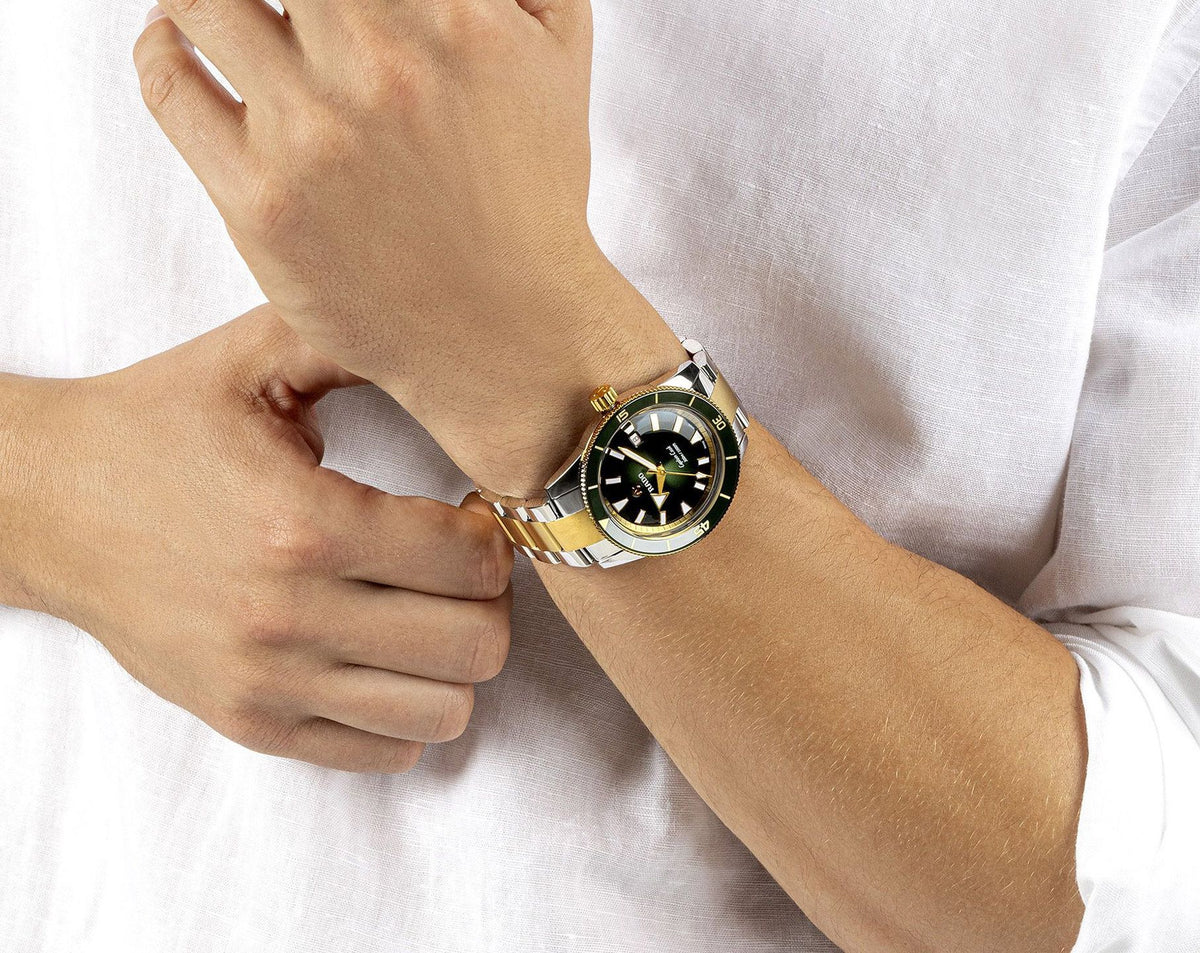 Luxury Automatic Diver Watch 42mm - Two-Tone Green Gradient Dial - 300M Swiss Made