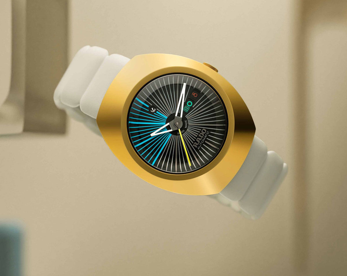 Limited Edition Automatic Watch - Gold Cushion Case - Teal Radial Dial - Day Date - Swiss Made