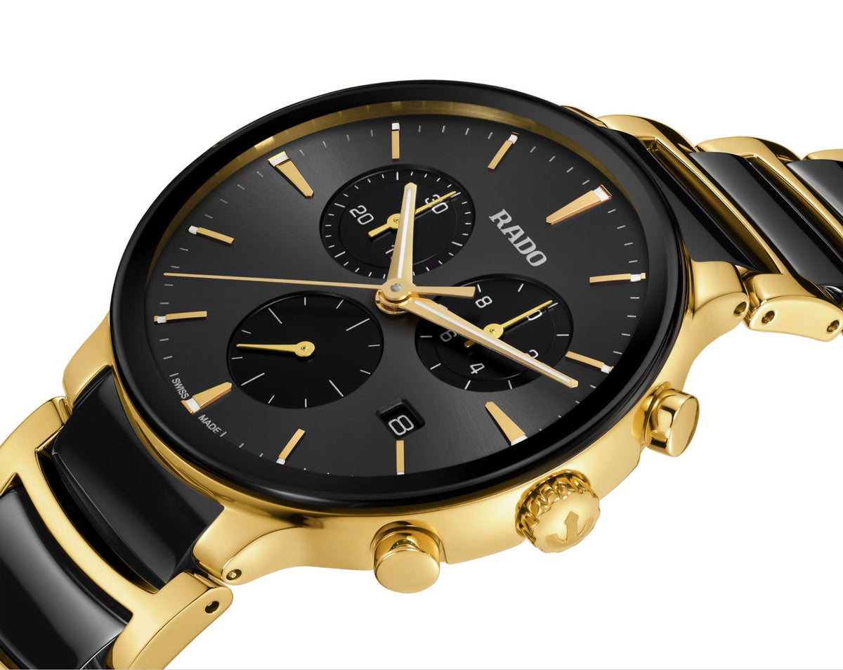 Premium Chronograph Automatic Watch - Black & Gold Two-Tone Ceramic - 40mm Swiss Made