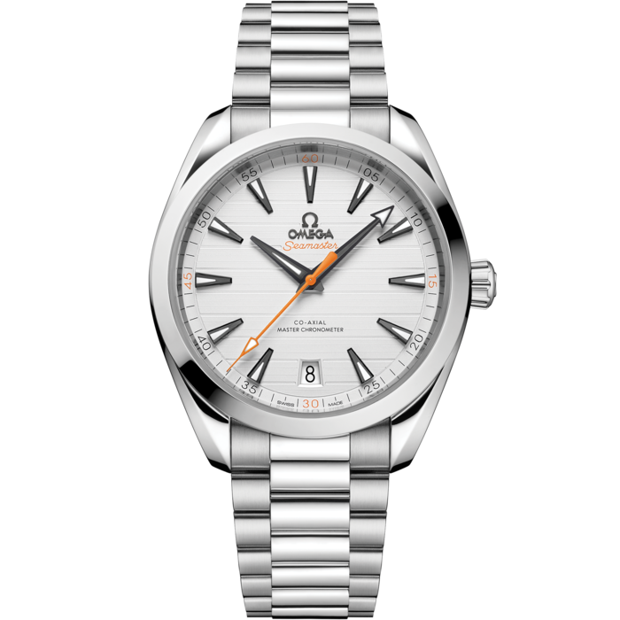 Men's Stainless Steel Silver Dial Automatic Watch with Date and Orange Seconds Hand