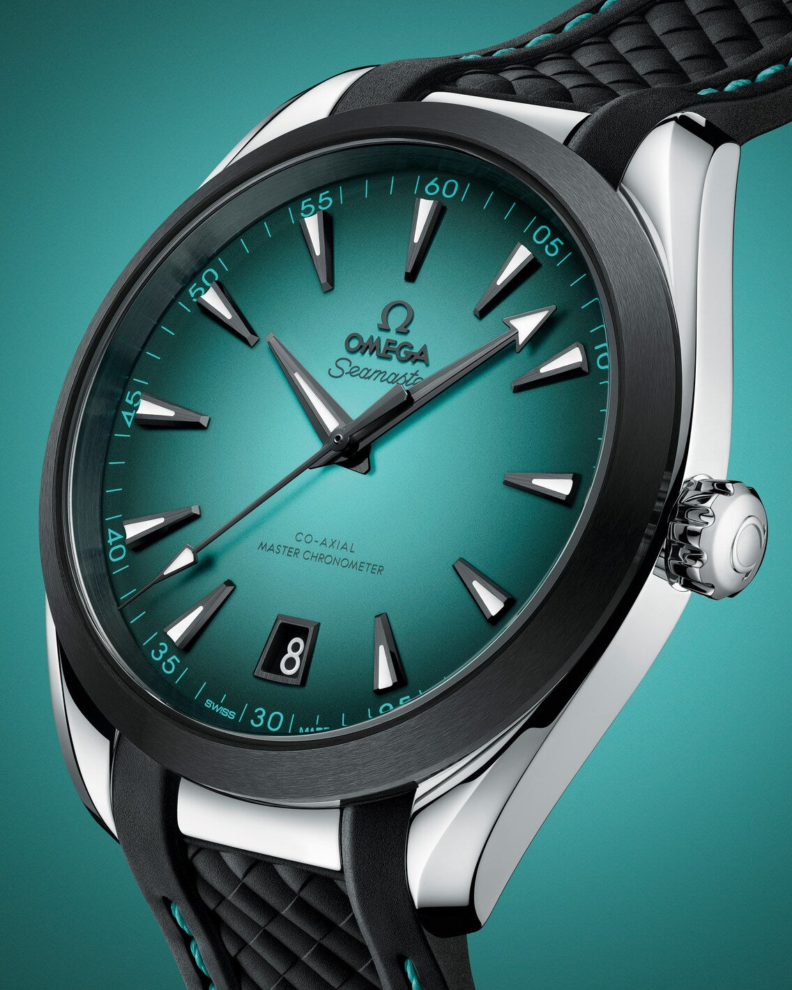 Men's Turquoise Teal Dial Automatic Watch with Date - Premium Leather Strap Dress Watch