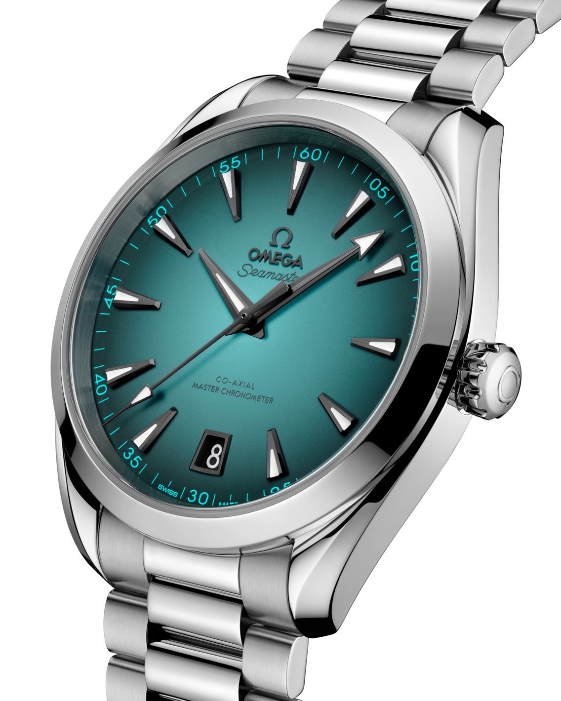 Men's Stainless Steel Teal Blue Dial Automatic Watch with Date - Premium Dress Watch
