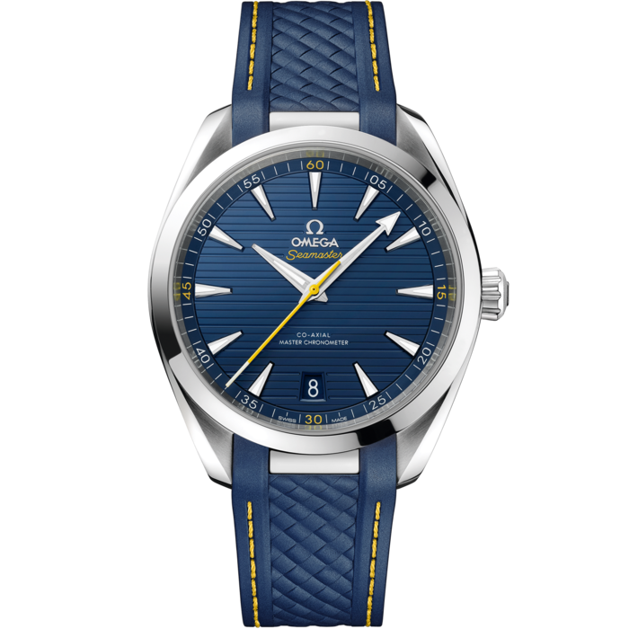 Men's Blue Dial Automatic Watch with Date - Blue Rubber Strap Premium Sports Watch