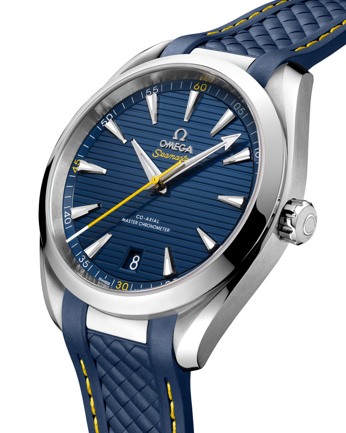 Men's Blue Dial Automatic Watch with Date - Blue Rubber Strap Premium Sports Watch