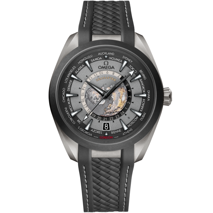 Men's Grey Dial World Time Automatic Watch with Date - Rubber Strap GMT Watch
