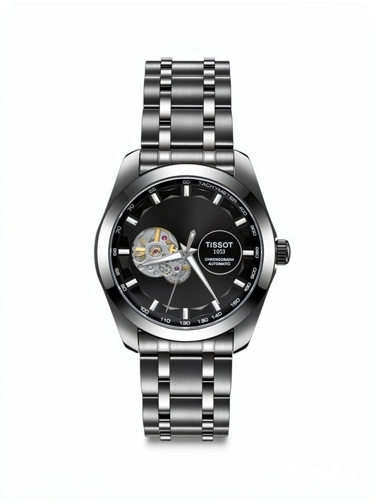 Automatic Skeleton Black Dial Stainless Steel Watch for Men | Premium Luxury Timepiece (Black)