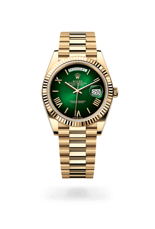 Luxury Gold-Tone Men's Watch with Green Dial, Day & Date Display and Quartz Movement