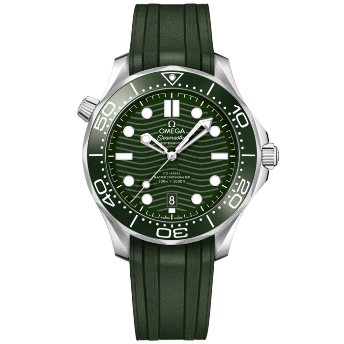 Men's Green Dial Diver Automatic Watch with Date - Green Rubber Strap - 300M Water Resistant