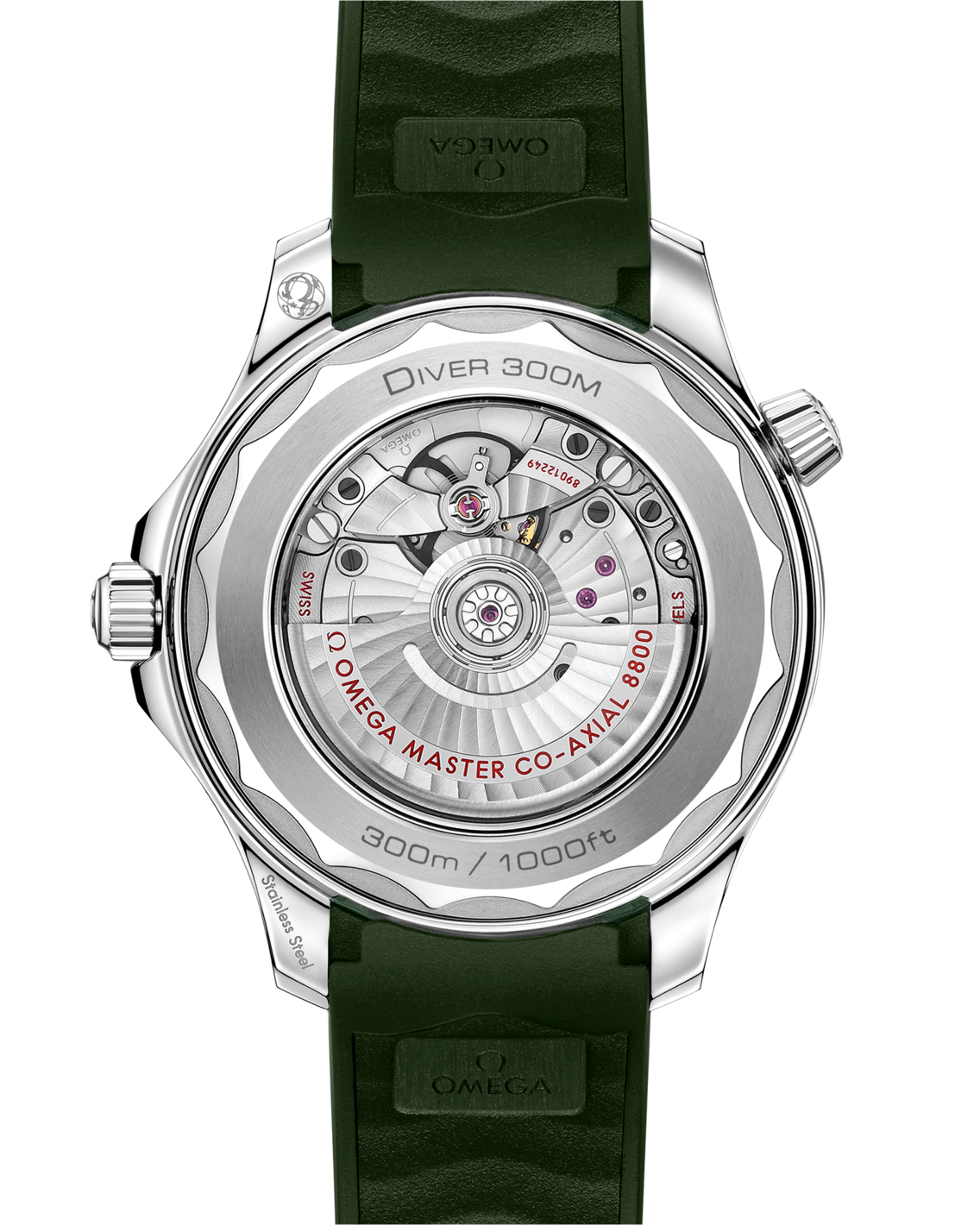 Men's Green Dial Diver Automatic Watch with Date - Green Rubber Strap - 300M Water Resistant