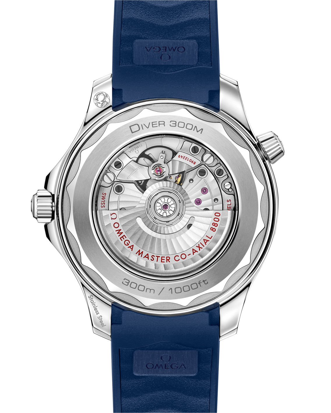 Men's Grey Dial Diver Automatic Watch with Date - Blue Rubber Strap - 300M