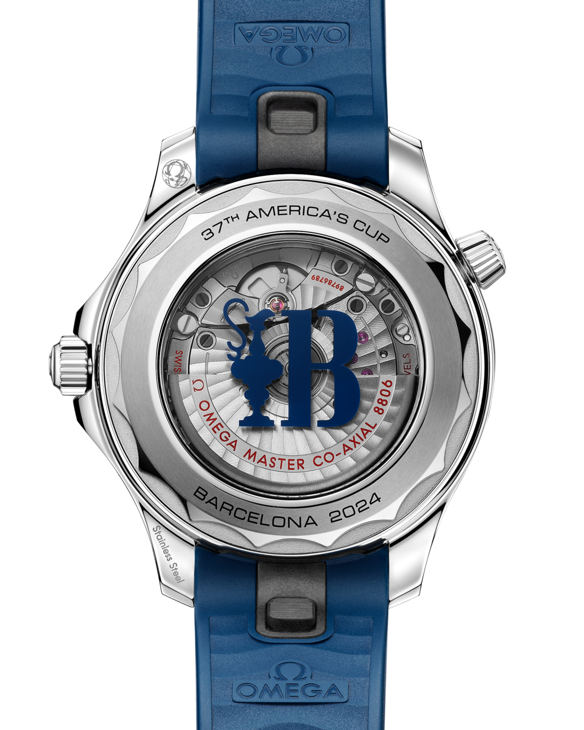 Men's White Dial Diver Automatic Watch with Date - Blue Rubber Strap - 300M Water Resistant
