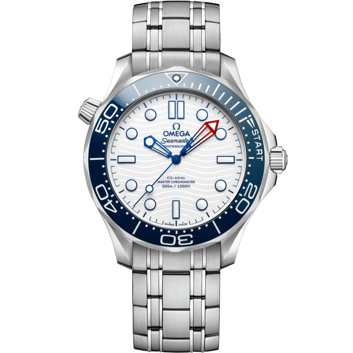 Men's White Dial Diver Automatic Watch with Date - Stainless Steel Bracelet - 300M