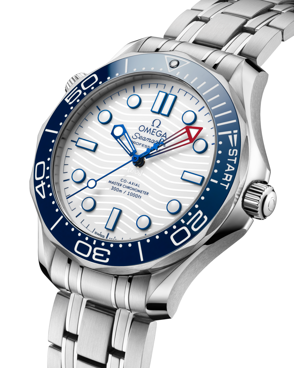 Men's White Dial Diver Automatic Watch with Date - Stainless Steel Bracelet - 300M