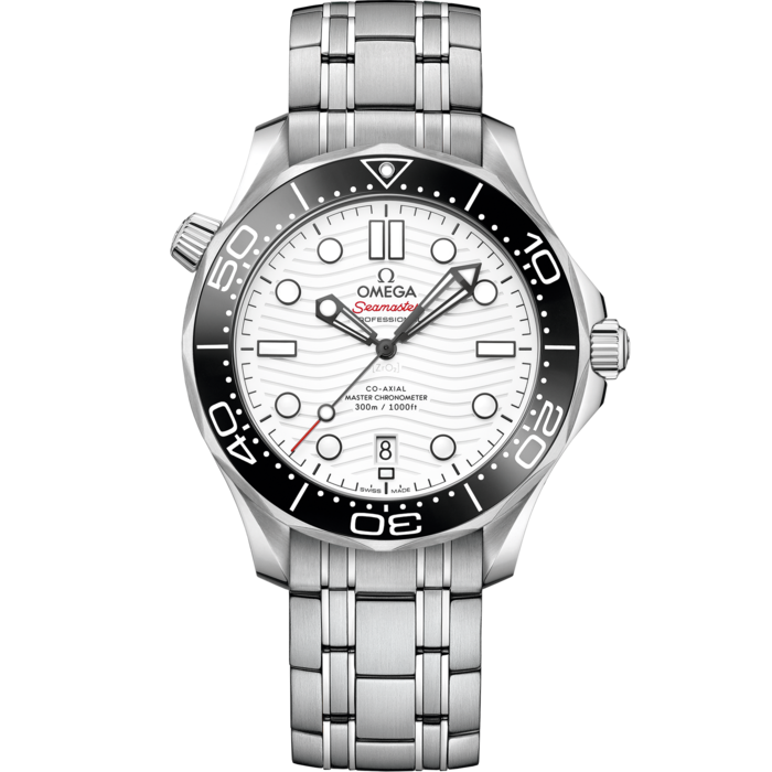 Men's White Dial Diver Automatic Watch with Date - Stainless Steel Bracelet - 300M