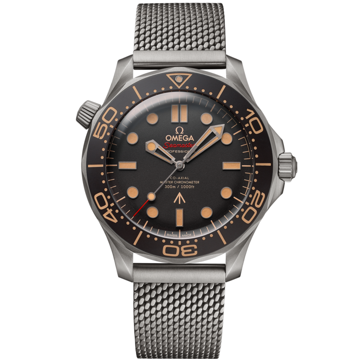 Men's Grey Dial Diver Automatic Watch - Titanium Mesh Bracelet - 300M - No Time To Die Edition