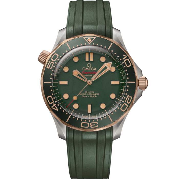 Men's Green Dial Diver Automatic Watch - Green Rubber Strap - Two Tone Bezel - 300M