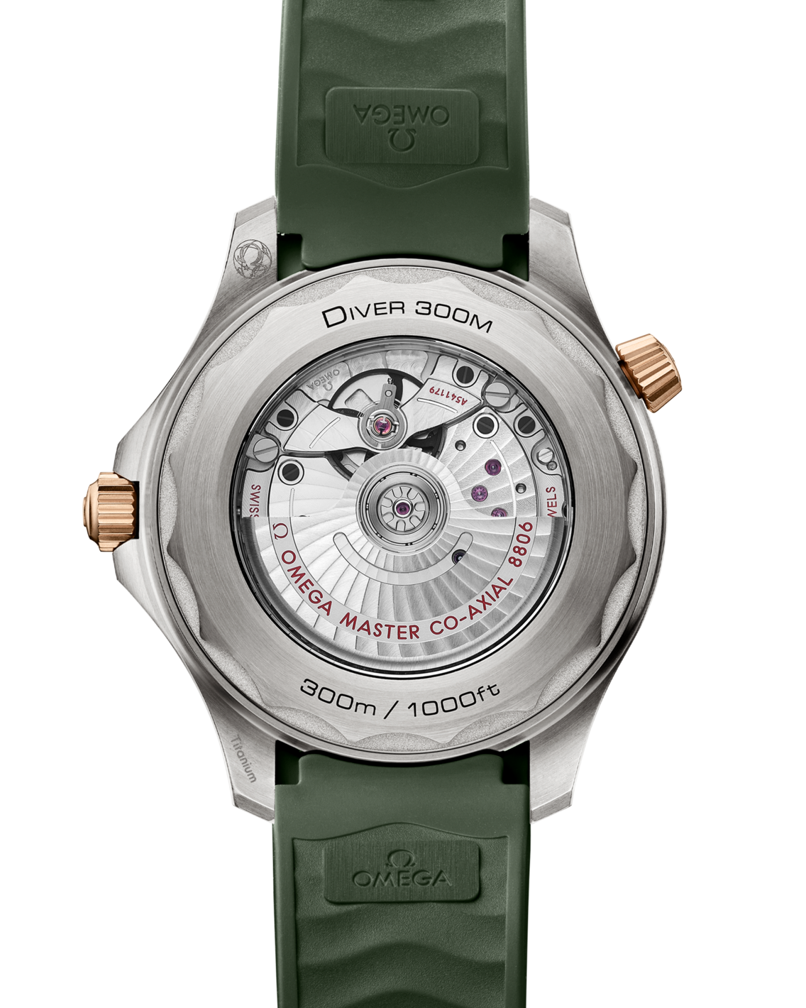 Men's Green Dial Diver Automatic Watch - Green Rubber Strap - Two Tone Bezel - 300M