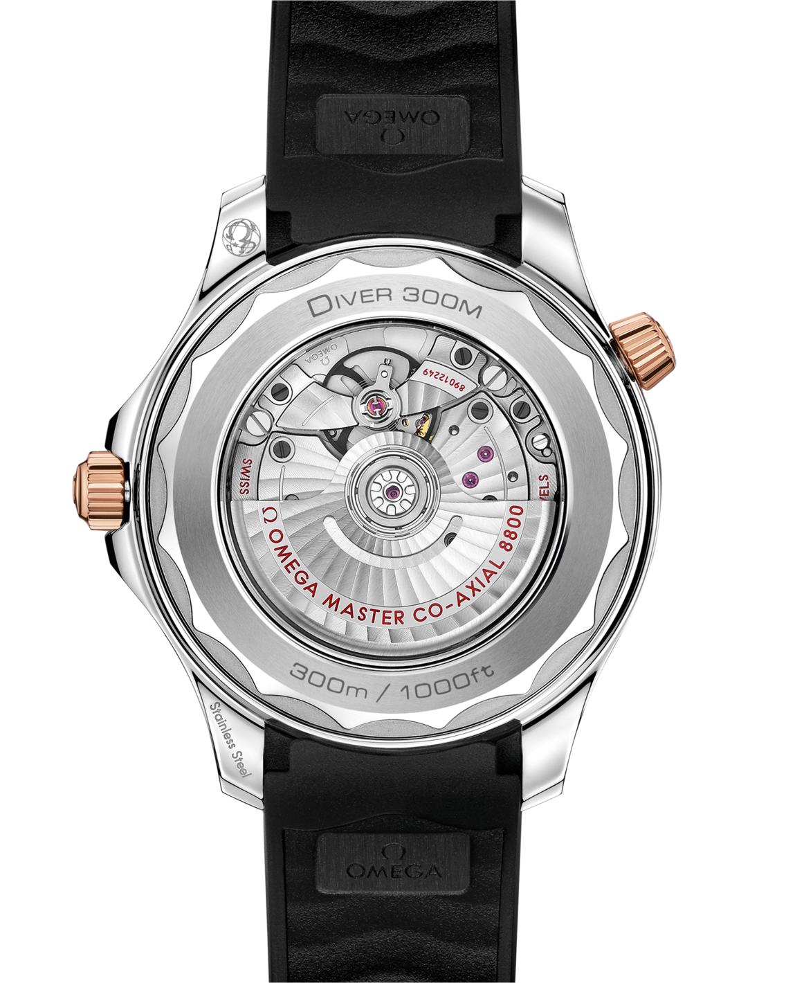 Men's Black Dial Diver Automatic Watch with Date - Black Rubber Strap - Rose Gold Bezel - 300M