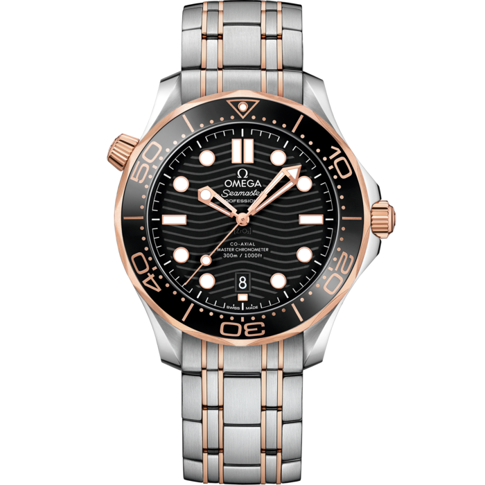 Men's Black Dial Diver Automatic Watch with Date - Two-Tone Stainless Steel Bracelet - 300M