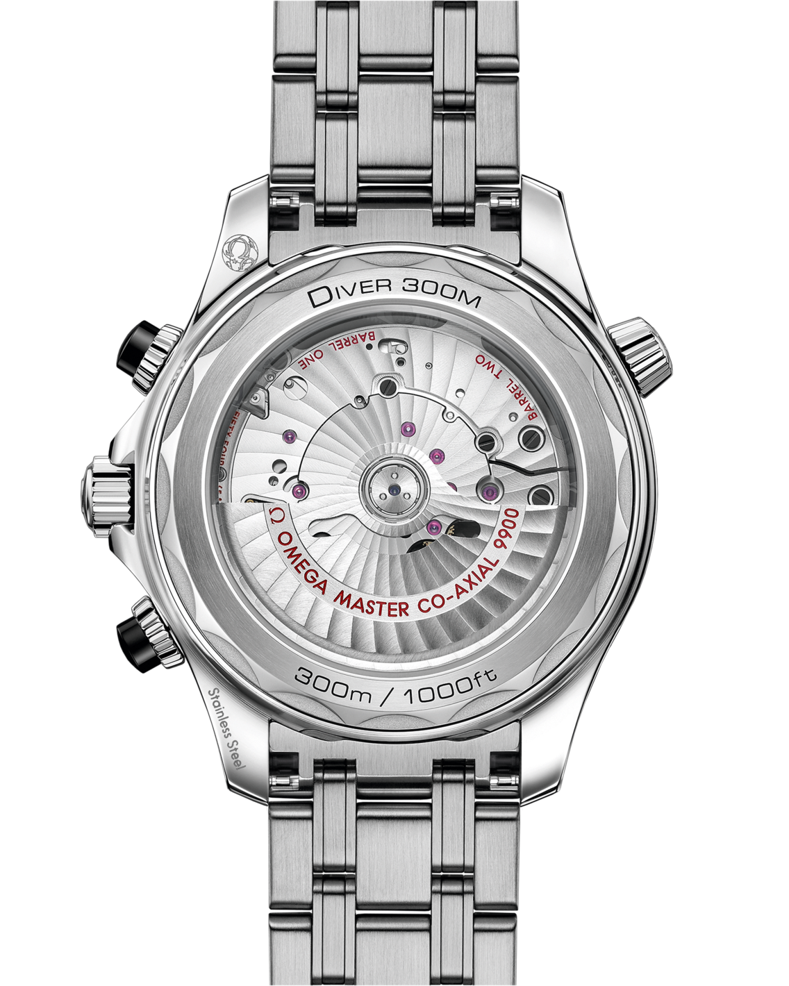 Men's Black Dial Chronograph Diver Watch with Date - Stainless Steel Bracelet - 300M