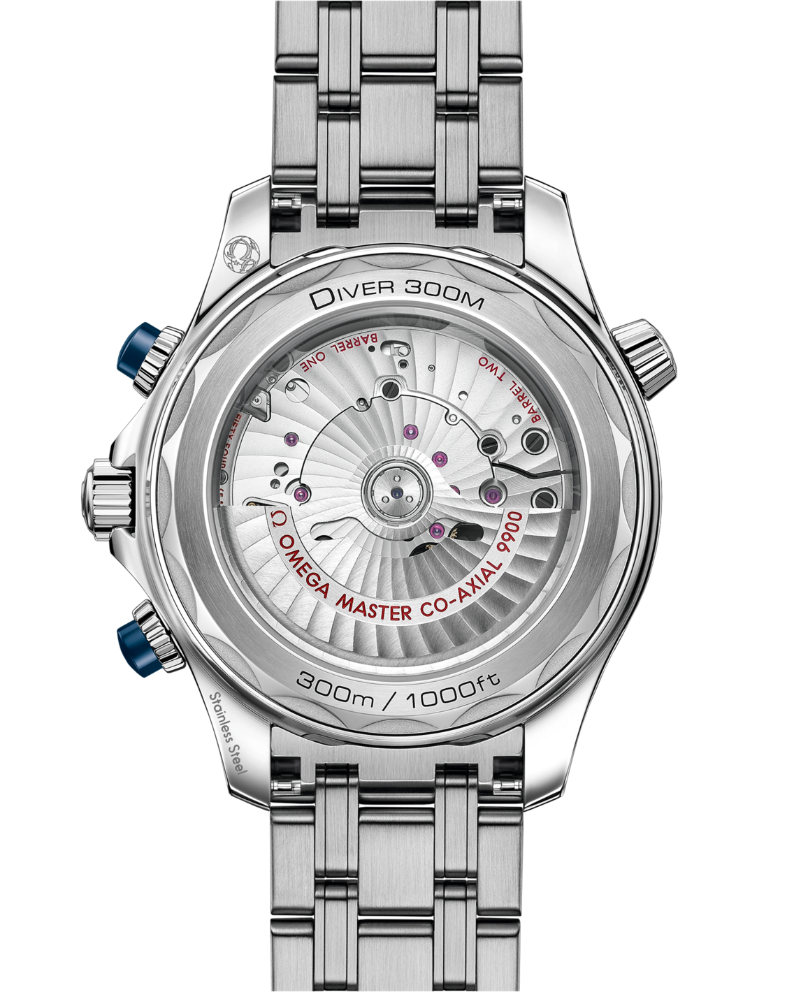 Men's Grey Dial Chronograph Diver Watch with Date - Blue Bezel - Stainless Steel Bracelet - 300M