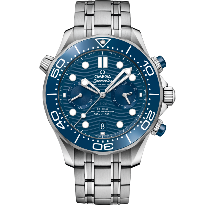 Men's Blue Dial Chronograph Diver Watch with Date - Stainless Steel Bracelet - 300M