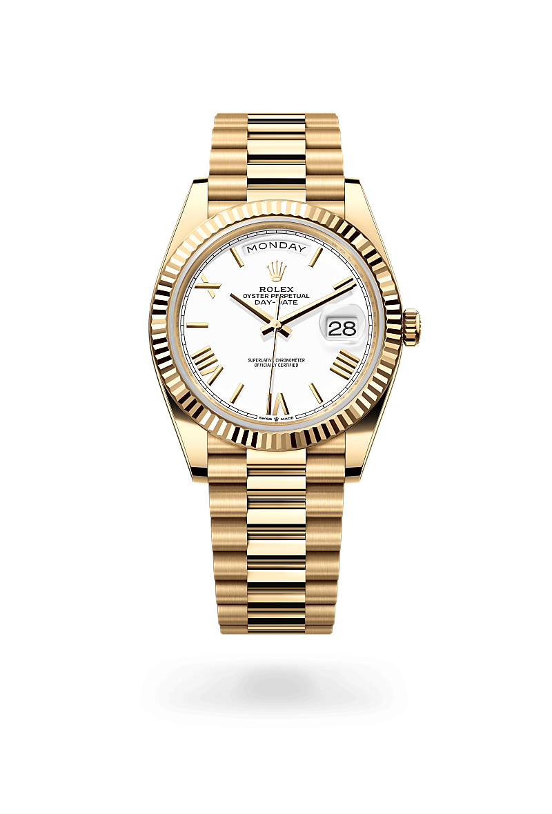 Men's Luxury Gold Quartz Watch with White Dial - Roman Markers, Day & Date Display