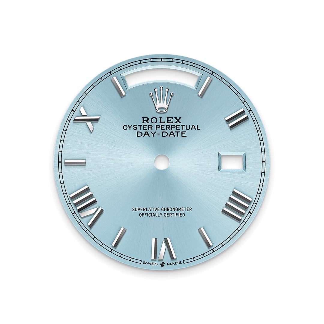 Men's Quartz Watch with Ice Blue Dial - Roman Markers, Day & Date and