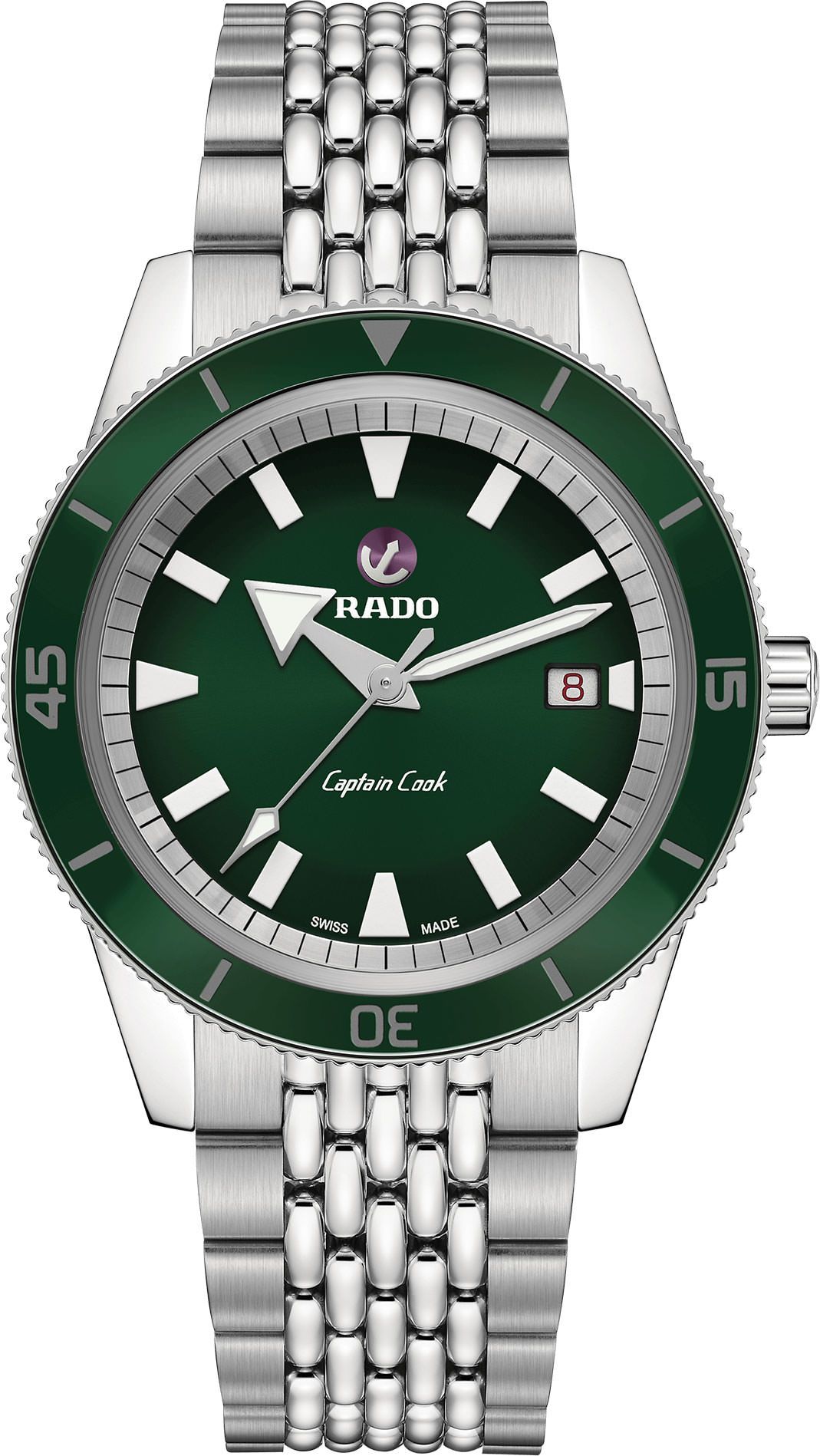 Luxury Automatic Diver Watch - 42mm Stainless Steel - Deep Green Dial with Green Ceramic Bezel - Beads of Rice Bracelet - 300M Swiss Made