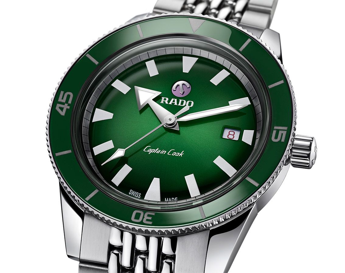 Luxury Automatic Diver Watch - 42mm Stainless Steel - Deep Green Dial with Green Ceramic Bezel - Beads of Rice Bracelet - 300M Swiss Made
