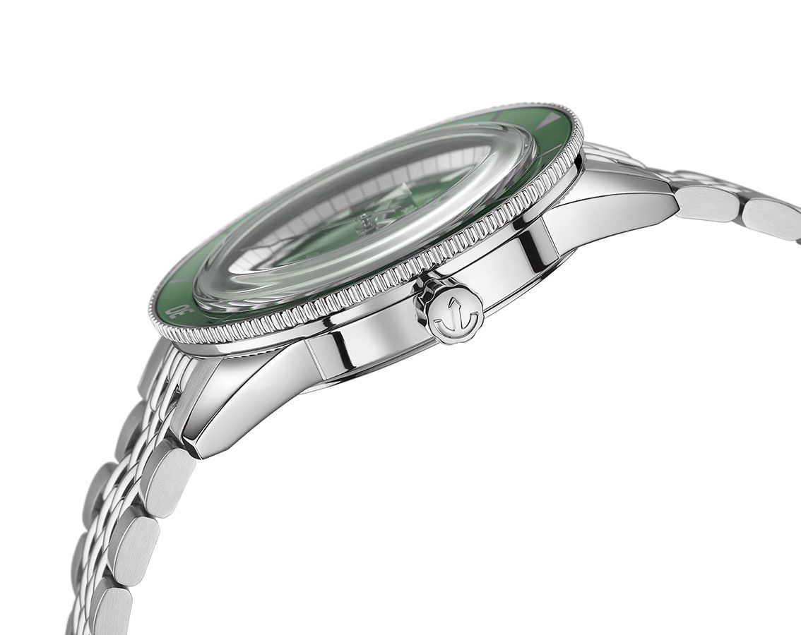 Luxury Automatic Diver Watch - 42mm Stainless Steel - Deep Green Dial with Green Ceramic Bezel - Beads of Rice Bracelet - 300M Swiss Made