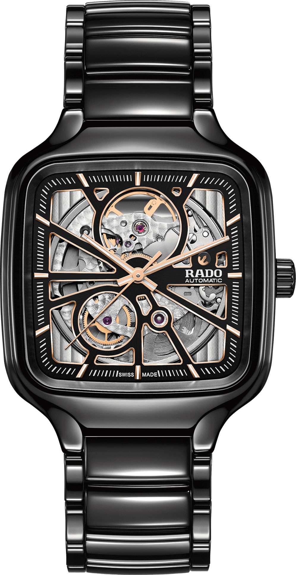 Luxury Square Skeleton Automatic Watch - Black High-Tech Ceramic - Swiss Made Open-Heart