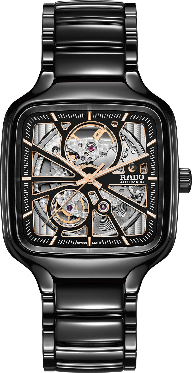 Luxury Square Skeleton Automatic Watch - Black High-Tech Ceramic - Swiss Made Open-Heart