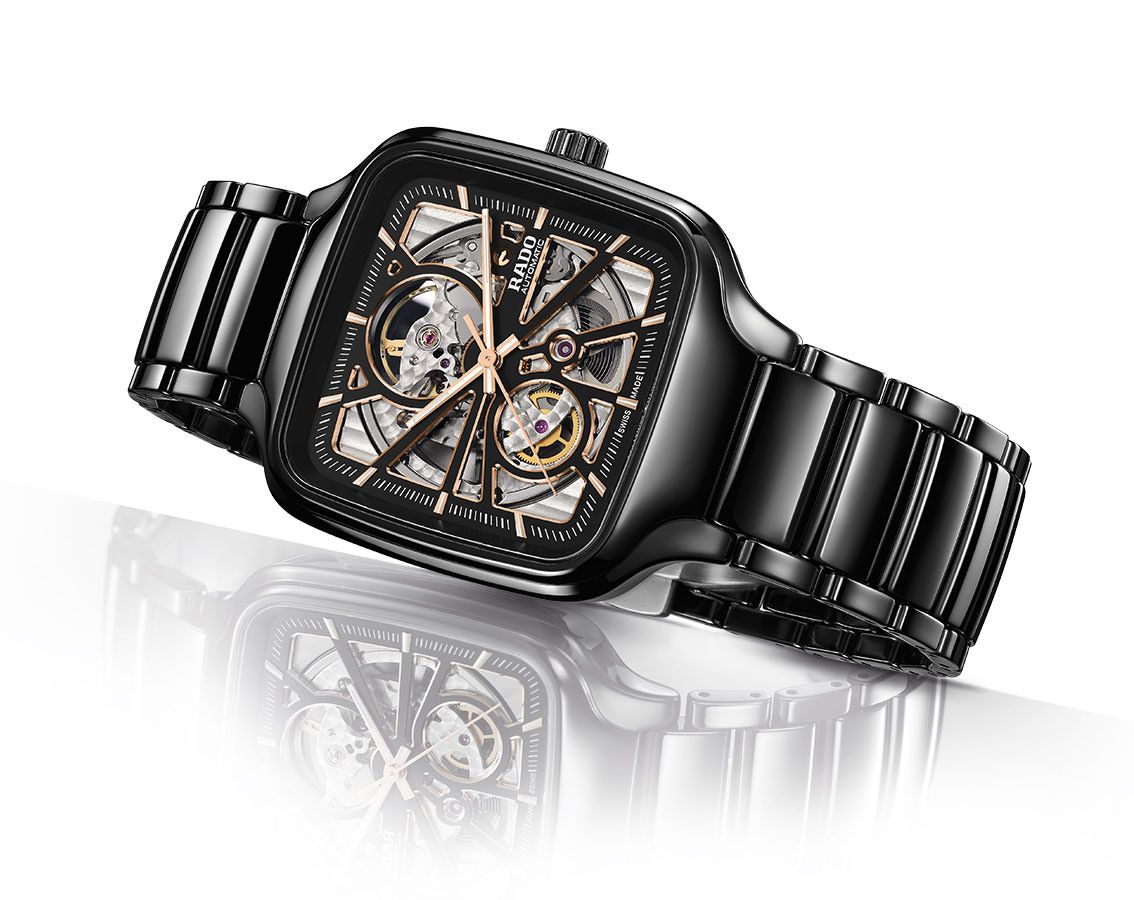 Luxury Square Skeleton Automatic Watch - Black High-Tech Ceramic - Swiss Made Open-Heart