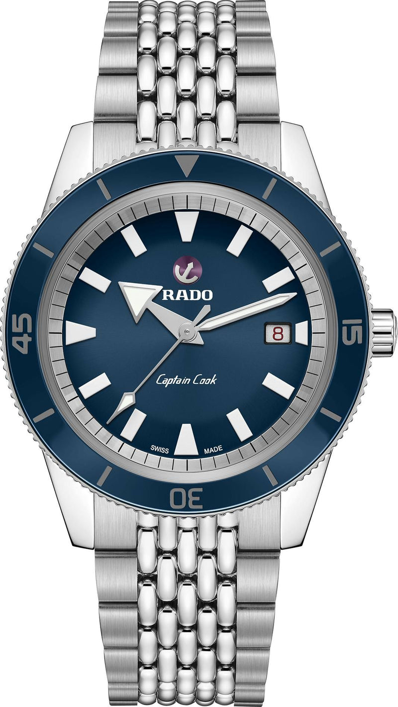 Luxury Automatic Diver Watch 42mm - Stainless Steel - Deep Blue Dial with Blue Ceramic Bezel - Beads of Rice Bracelet - 300M Water Resistant