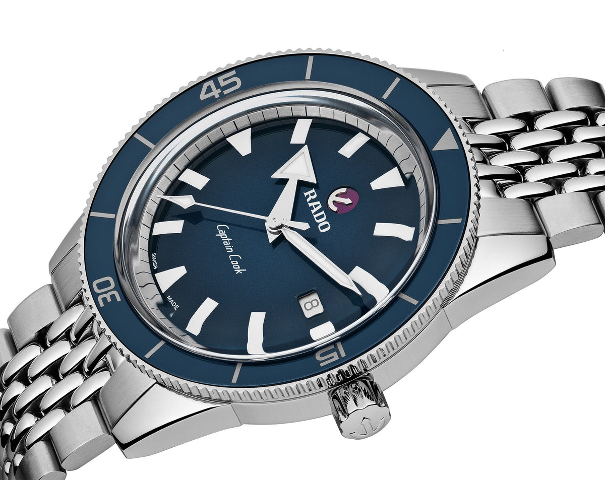 Luxury Automatic Diver Watch 42mm - Stainless Steel - Deep Blue Dial with Blue Ceramic Bezel - Beads of Rice Bracelet - 300M Water Resistant