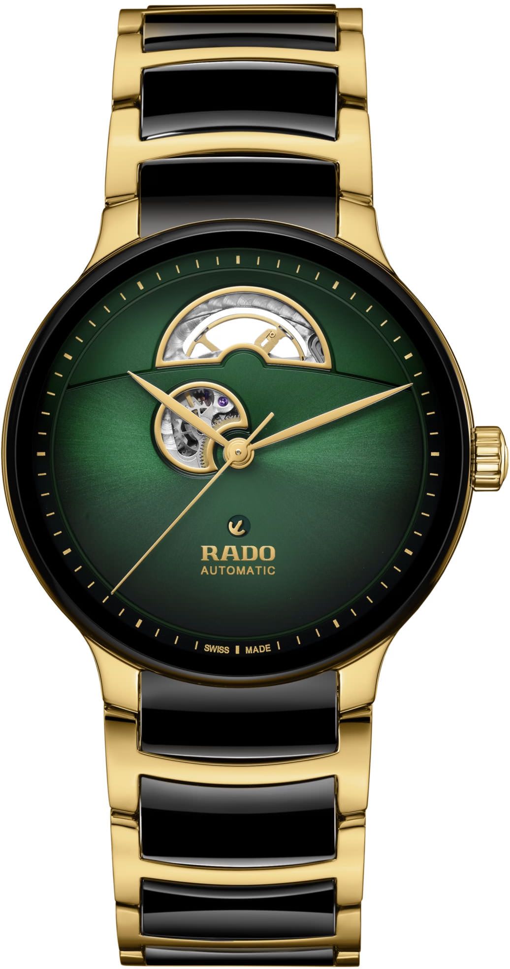 Open Heart Automatic Watch 42mm - Green Dial Gold Two-Tone Ceramic