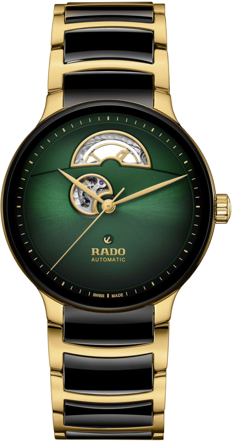 Open Heart Automatic Watch 42mm - Green Dial Gold Two-Tone Ceramic