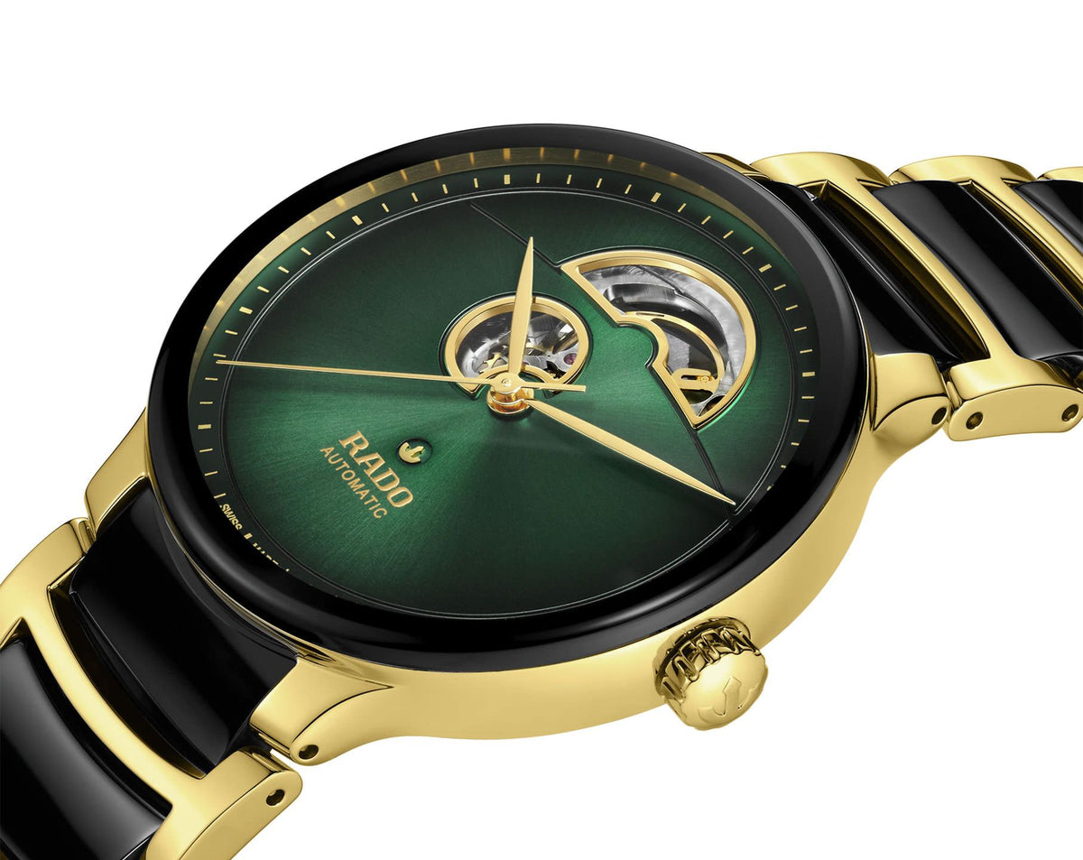 Open Heart Automatic Watch 42mm - Green Dial Gold Two-Tone Ceramic