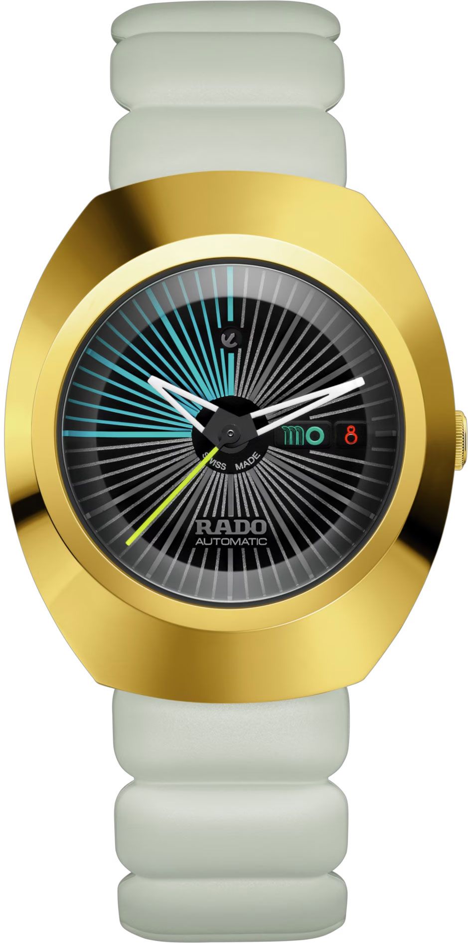 Limited Edition Automatic Watch - Gold Cushion Case - Teal Radial Dial - Day Date - Swiss Made