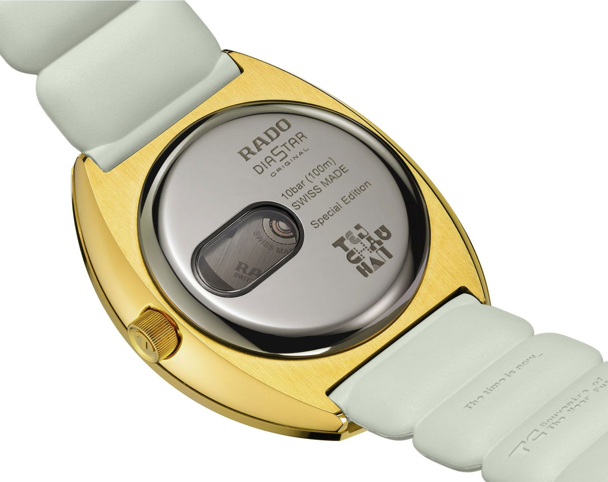 Limited Edition Automatic Watch - Gold Cushion Case - Teal Radial Dial - Day Date - Swiss Made