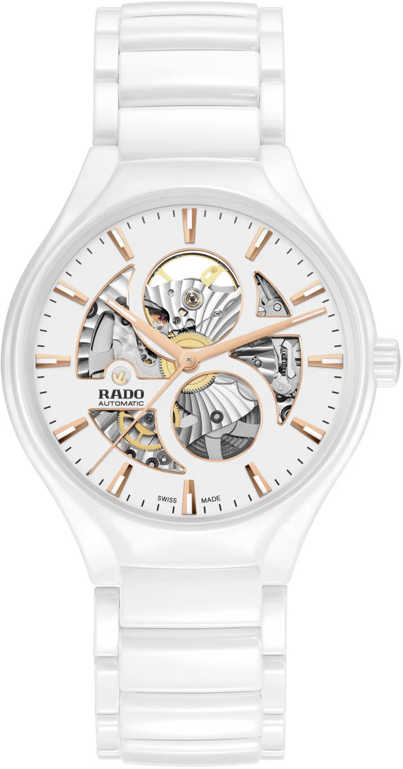 Luxury Open Heart Automatic Watch - White Ceramic - Rose Gold Skeleton Dial - Swiss Made
