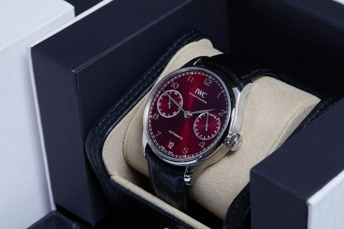 Schaffhausen Automatic Portofino Days Display – Maroon Dail Black Leather Belt Watch