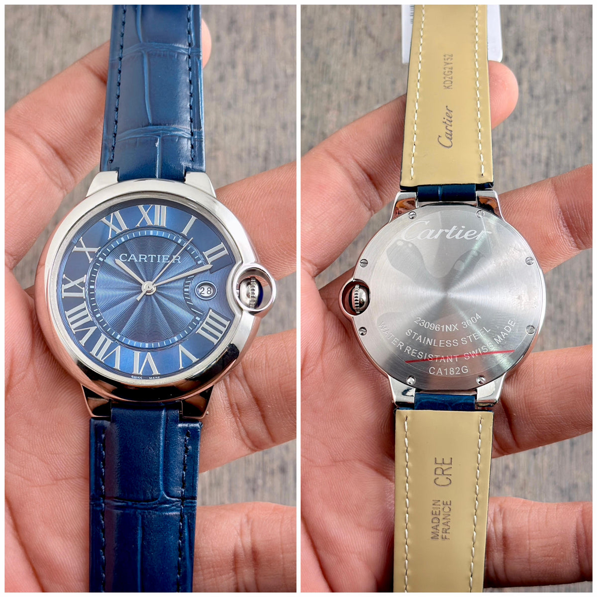 Slate Outdoor Weatherproof Thermometer Watch Blue Leather Belt|