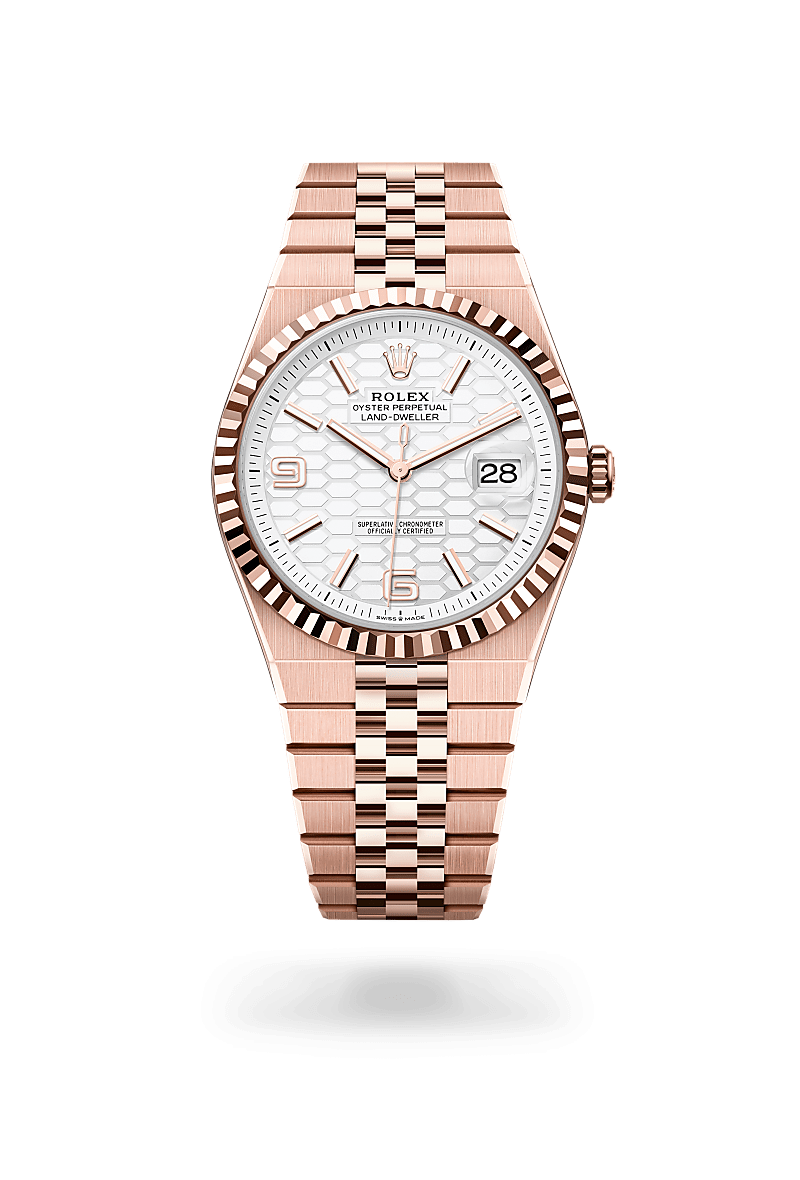 Men's Rose Gold Quartz Watch with White Honeycomb Dial - Date Display and Jubilee Bracelet - Luxury Inspired