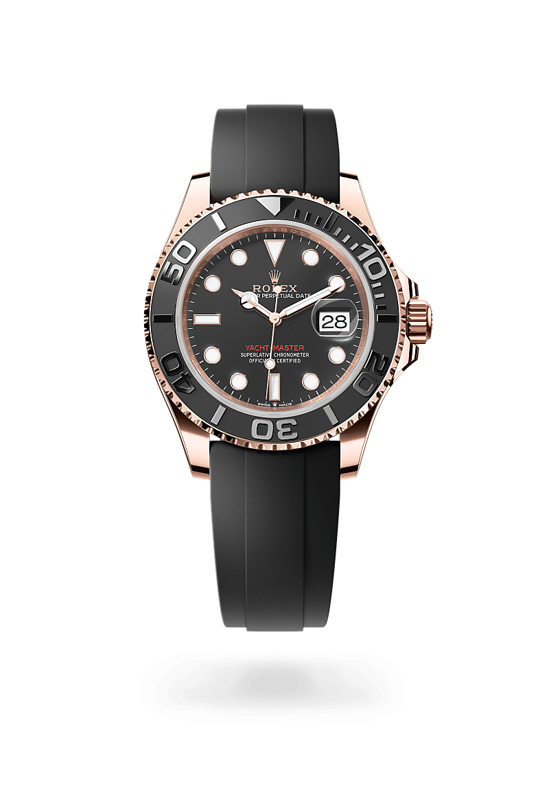 Men's Rose Gold Quartz Watch with Black Dial and Black Rubber Strap - Date Display and Rotating Bezel - Luxury Sports Edition