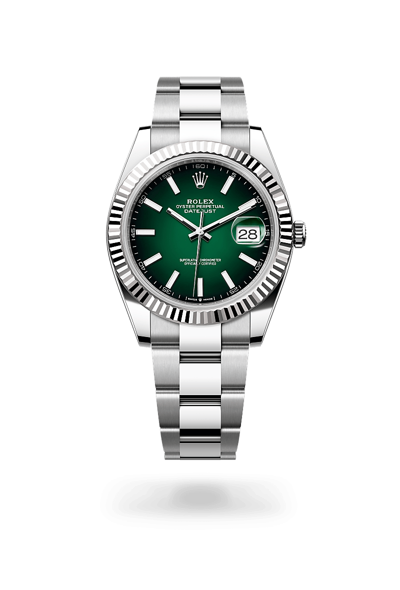Premium Men's Green Dial Quartz Watch with Day and Date Window - Silver Bracelet