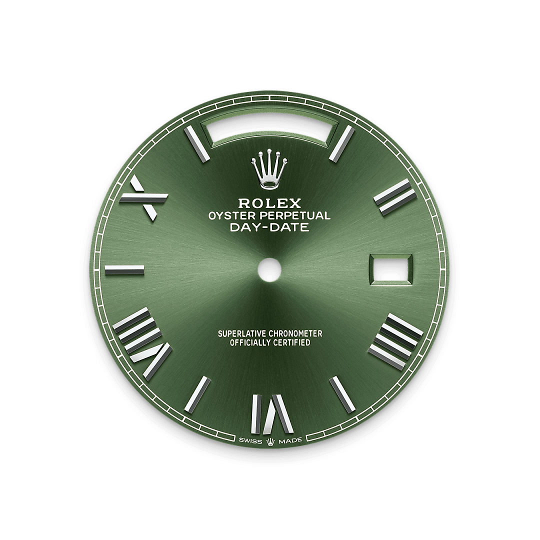 Men's Silver Quartz Watch with Green Dial - Day & Date Display, Roman Markers and President Bracelet